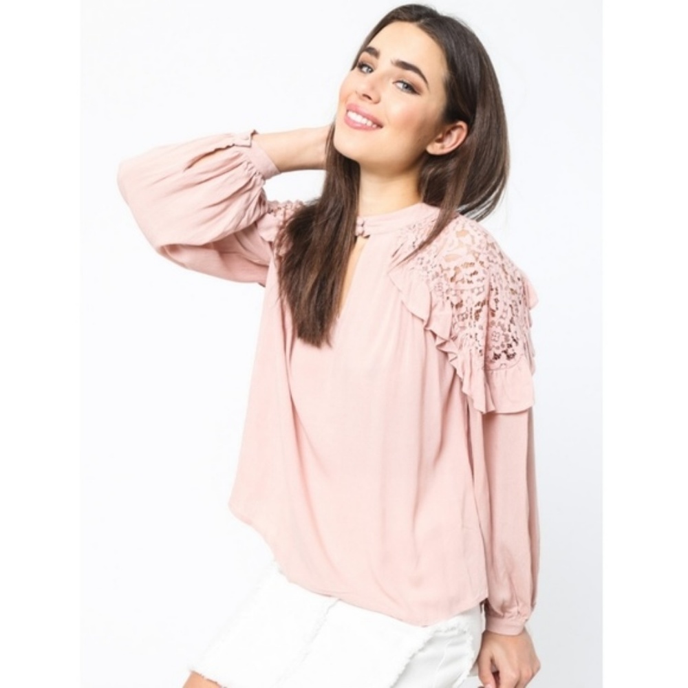 LOVE RICHE Lace Detailed Ruffle Top - Picture 1 of 3